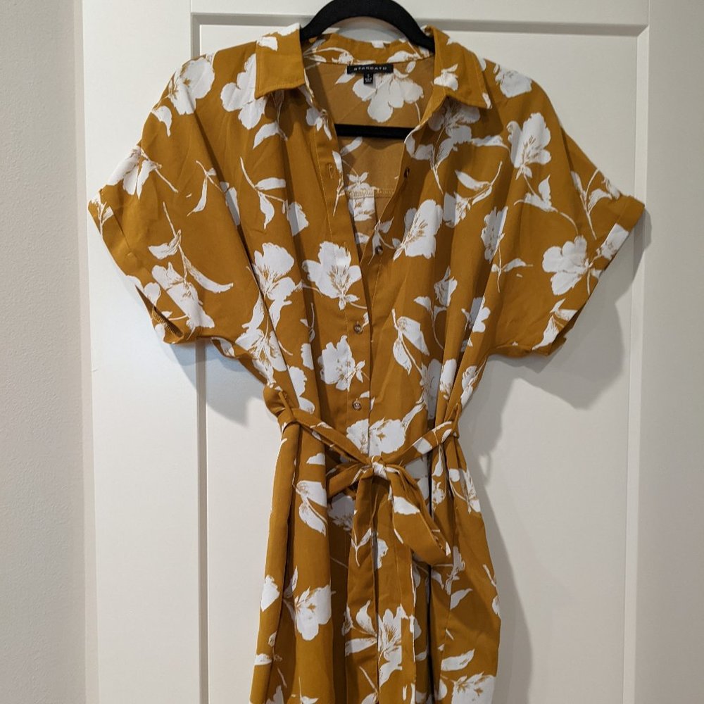 Staccato Mustard Yellow Floral Tie Shirt Dress